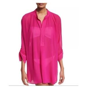 Tommy Bahama Med Sheer Mandarin Collar Tunic Hot Pink Resort White Lotus